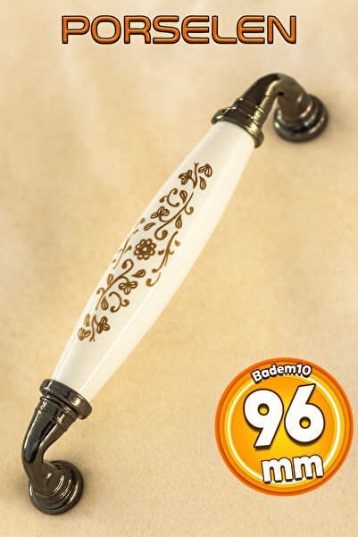 Badem10 Porselen (PREMİUM) Beyaz Füme 96 Mm Mobilya Mutfak Çekmece Dolap Dola...