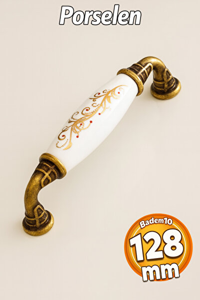 Badem10 Porselen (PREMİUM) Eskitme Antik Sarı 96 Mm Mobilya Mutfak Çekmece Dolap Dolabı Kulpu Kulbu