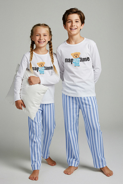 TRENDYOLKIDS Ecru Unisex Children's 100% Cotton Printed Regular Knitted Pajama Set Tkdaw26Pt00001