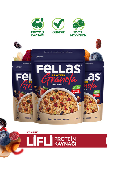 Fellas Protein Granola - Kırmızı Meyveler (270 g) - 3'lü Paket