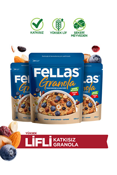 Fellas Granola - Yaban Mersini & Kuruyemiş (200 g) - 3'lü Paket