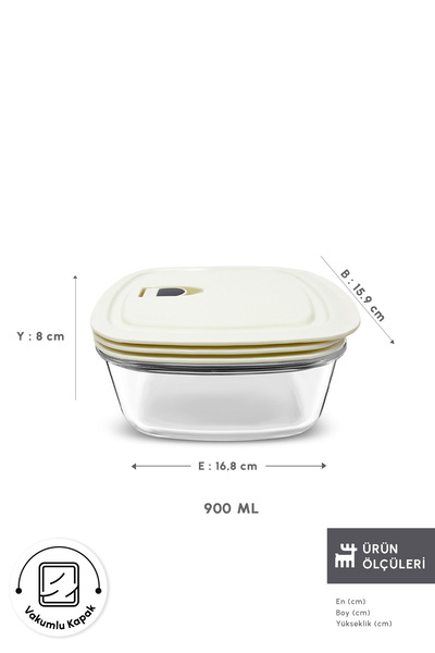 Karaca Cream Vacuum Glass Storage Container with Lid 0.9 Lt
