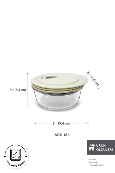 Karaca Cream Vacuum Glass Storage Container with Lid 0.6 Lt
