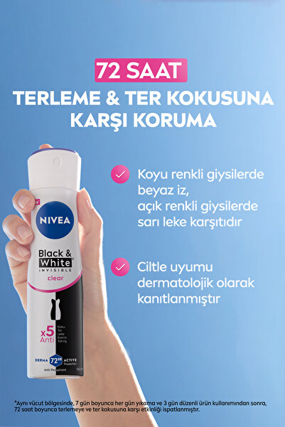 NIVEA Kadın Sprey Deodorant Black&white Invisible Clear 150ml Ve Yüksek Güneş Korumalı Dudak Bakım Kremi