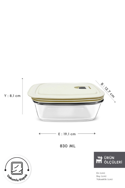 Karaca Cream Vacuum Lid Glass Storage Container 0.83 Lt