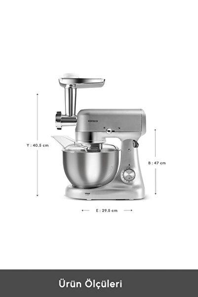Karaca Multicast Plus Döküm Kıyma Çekme/SucukSosis/İçli Köfte/ Kurabiye Ap Hamur Yoğurma Makinesi Silver 5L