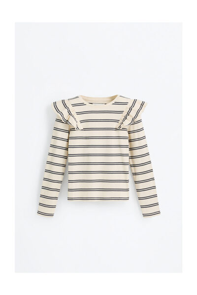 LEFTIES Gyerekek bordázott pólója fodrokkal