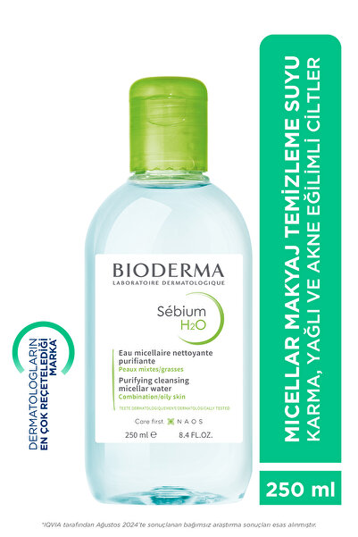 Bioderma Sebium H2O Karma, Yağlı ve Akne Eğilimli Ciltler için Micellar Makyaj Temizleme Suyu 250 ml