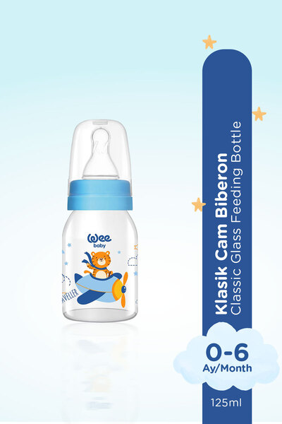 Wee Baby Classic Glass Baby Bottle 125 ml Blue