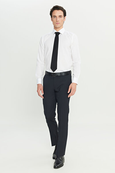 ALTINYILDIZ CLASSICS Men's Navy Blue Wool Slim Fit Narrow Cut Classic Trousers with Side Pockets