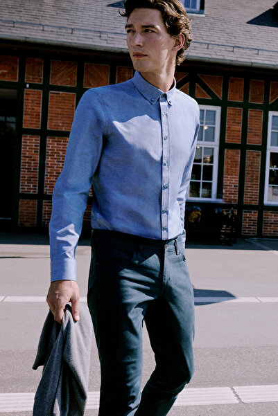 AC&Co / Altınyıldız Classics Men's Petrol Slim Fit Slim Fit Cotton Flexible Chino Trousers