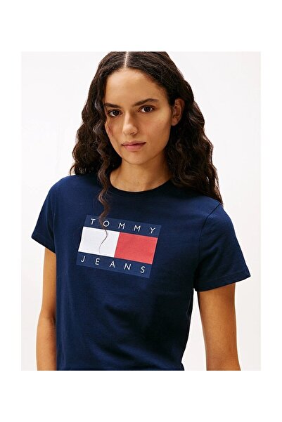Tommy Hilfiger Women Dark Night Navy Short Sleeve Crew Neck Regular Fit Flag T-Shirt