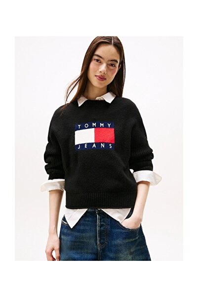 Tommy Jeans Hanorac cu gât crew, cu logo, amestec de lână, cu potrivire relaxată, PULOVER DW0DW21782 HEV