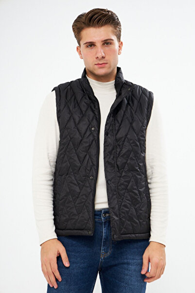 river green Ανδρικό γιλέκο με καπιτονέ μοτίβο γιακά με αντιανεμικό σταντ