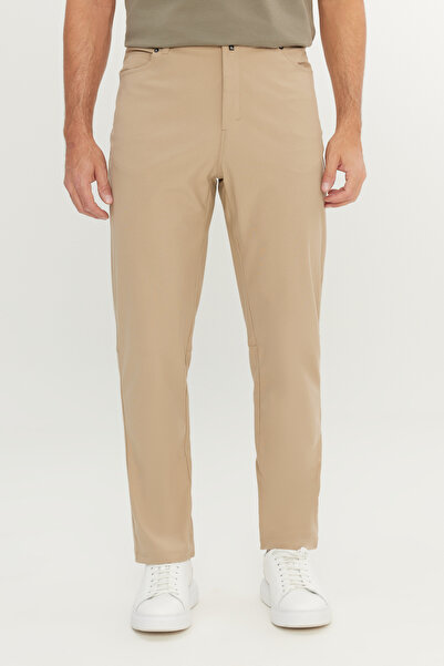 ALTINYILDIZ CLASSICS Men's Beige 360 ​​All-Way Stretch Slim Fit Slim Fit 5 Pocket Casual Trousers