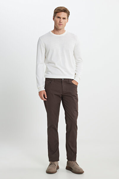 ALTINYILDIZ CLASSICS Slim Fit Slim Fit Cotton Stretchy Dobby 5 Pocket Brown Trousers