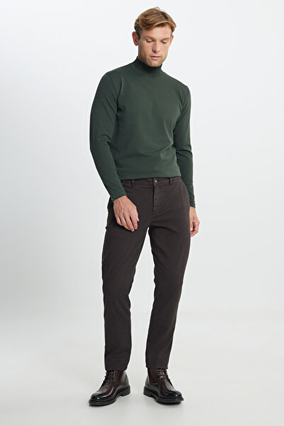 ALTINYILDIZ CLASSICS Slim Fit Dar Kesim Pamuklu Esnek Armürlü Yan Cep Kahverengi Pantolon