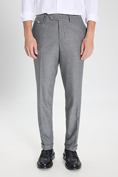 ALTINYILDIZ CLASSICS Мъжки сиви вълнени панталони с тясна кройка, скрита елас...