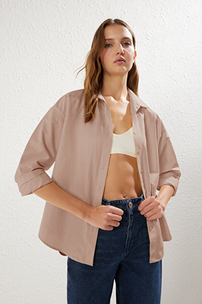 Trendyol Collection Mink Loose Fit Cotton Woven Shirt TWOAW20GO0107