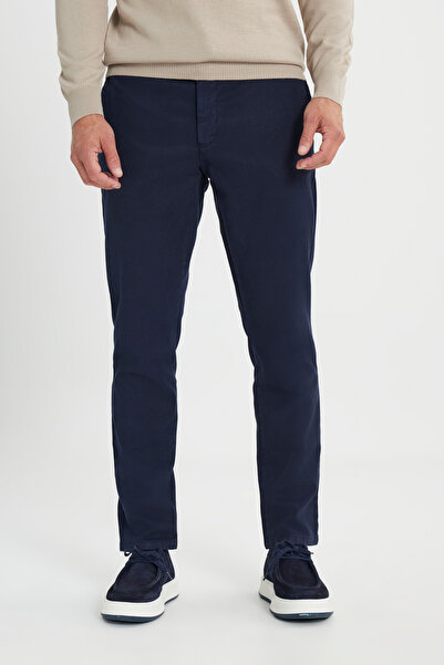 ALTINYILDIZ CLASSICS Erkek Lacivert Pamuklu Slim Fit Dar Kesim Diagonal Desenli Pileli Yan Cep Casual Pantolon