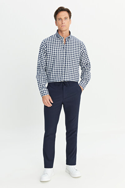 AC&Co / Altınyıldız Classics Men's Navy Blue Slim Fit Slim Fit Casual Jogger Trousers with Tie Waist and Striped Side Pockets