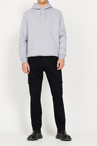 AC&Co / Altınyıldız Classics Erkek Siyah Ekstra Slim Fit Dar Kesim Kargo Cepli Pamuklu Esnek Pantolon