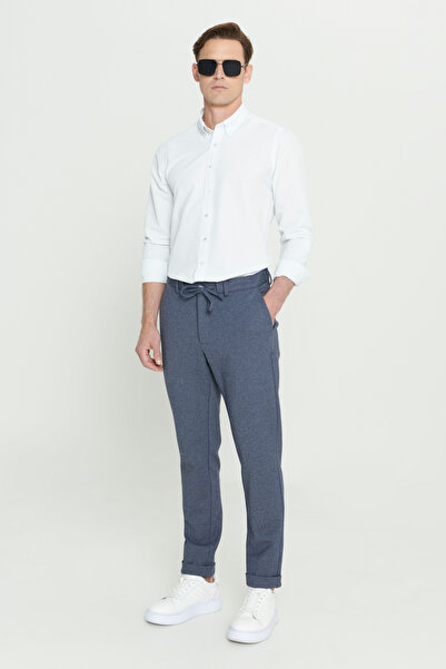 AC&Co / Altınyıldız Classics Erkek Lacivert Slim Fit Dar Kesim Beli Bağlamalı Esnek Pantolon