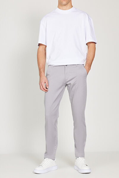ALTINYILDIZ CLASSICS Men's Gray Slim Fit Slim Fit Cotton Stretchy Chino Trousers