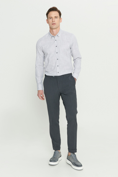 ALTINYILDIZ CLASSICS Men's Anthracite Slim Fit Slim Fit Non-Wrinkle Fabric Seersucker Patterned Elastic Waist Trousers