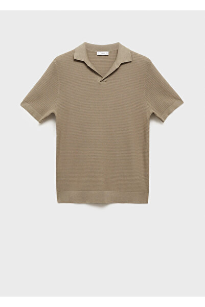 MANGO Woman Оливково-зелена чоловіча футболка з коміром-поло 77062537