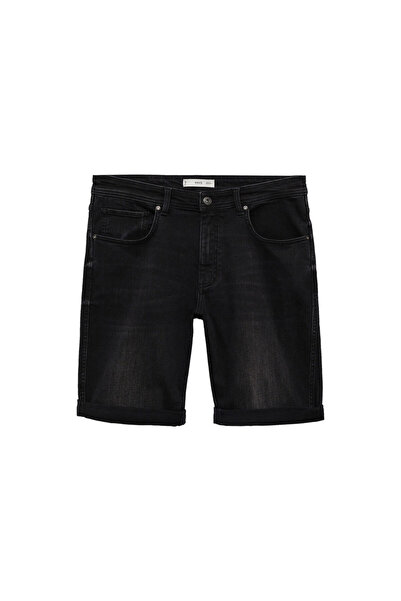 MANGO Μαύρο τζιν ανδρικό σορτς & βερμούδες 77130579