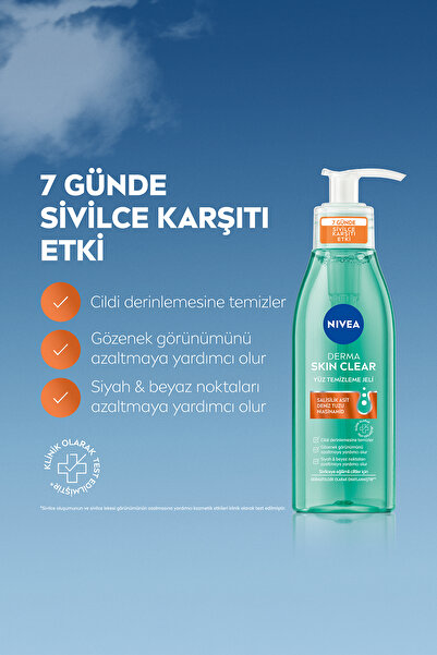 NIVEA Sivilce Karşıtı Yüz Temizleme Jeli Derma Skin Clear 150 ml,Salisilik Asit,Niasinamid