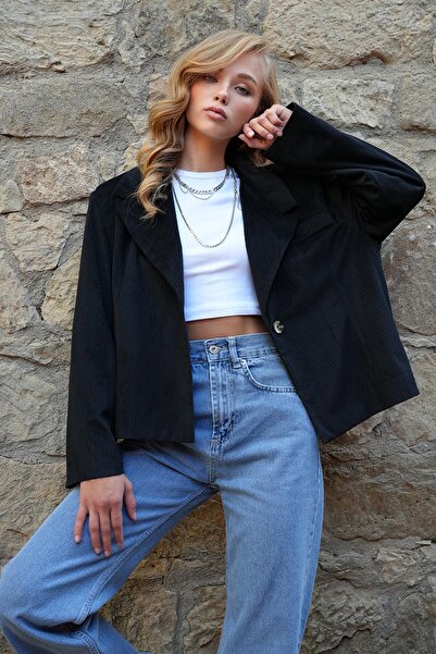 Trend Alaçatı Stili Women's Black Fleto Pocketed Lined Oversize Padded Jacket Alc-X14556