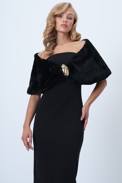 Trend Alaçatı Stili Women's Black Gold Brooch Plush Etol Alc-X14429