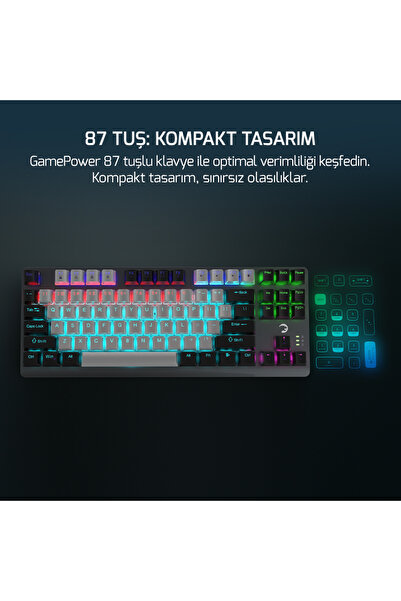 GamePower Eva 3 60M Mekanik Red Switch Türkçe Q 88 Tuş USB Gaming Klavye - 3 Yıl Garantili