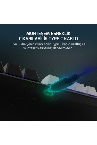 GamePower Eva 5 60M Mekanik Red Switch Türkçe Q 88 Tuş USB Gaming Klavye - 3 Yıl Garantili