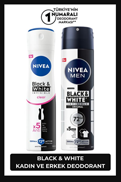 NIVEA Kadın Sprey Deodorant Black&White Clear ve MEN Erkek Sprey Deodorant Bl...
