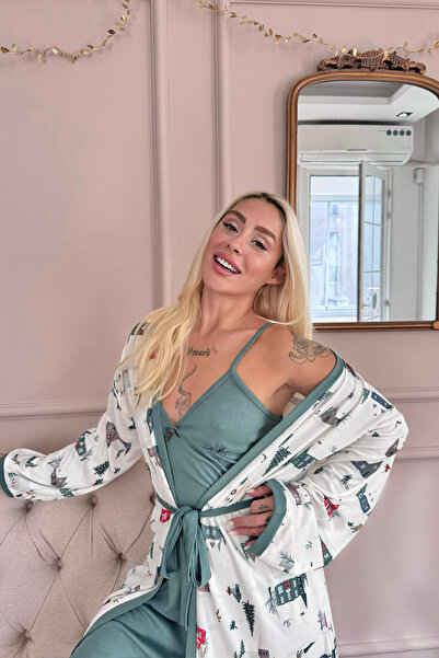 Pijamaevi Biela súprava termo nočnej košele s domácim vzorom dámskeho pyžama