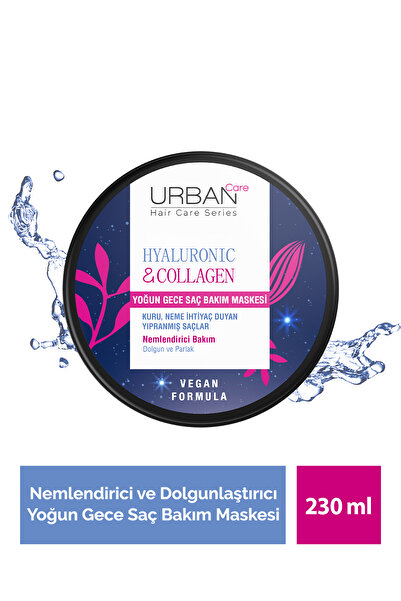 Urban Care Hyaluronik Kolajen Kuru ve Cansız Saçlar İçin Nemlendirici Yoğun Gece Saç Bakım Maskesi-230ml-vegan