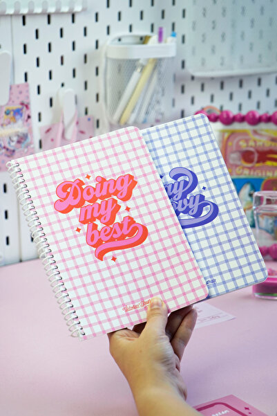 Victoria's Journals A5 Spiral School Notebook Set of 2 – Checkered, Soft Touch Cover