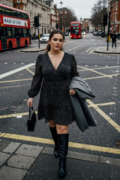 Trendyol Curve Plus Size Czarna Mini Sukienka Dzianinowa W Groszki - Tbbaw23Ah00003