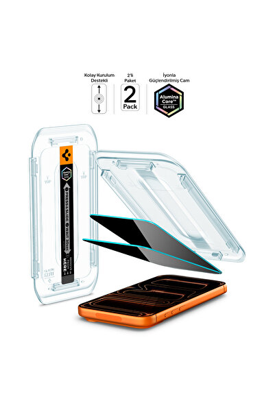 Spigen واقي شاشة زجاجي لهاتف iPhone 16 Pro Ghost، سهل التركيب، Glas.tR EZ Fit Privacy (2 قطعة)