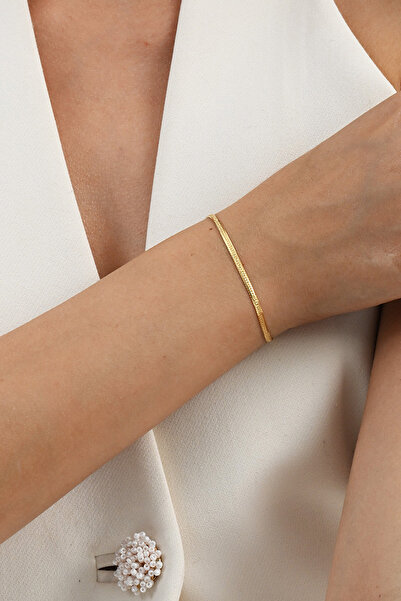 Söğütlü Silver 925 ayar gümüş altın yaldızlı simli yassı (ezme) italyan gümüş bileklik SGTL13055GOLD