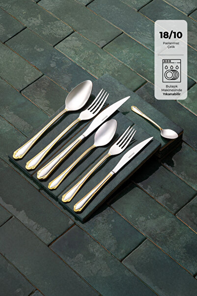 Emsan Elegance Göksu Gold 84 Parça 12 Kişilik Lüks Kutulu Çatal Kaşık Bıçak Seti