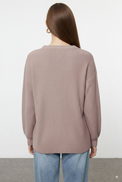 Trendyol Collection Mink Wide Fit Ribbed Soft Textured Knitwear Sweater Twoaw25Kz00342