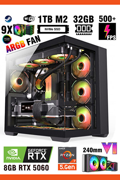Zeiron Mirage X50 Ryzen 7 5700X ∣ 32GB RAM ∣ 1TB M.2 SSD ∣ RTX5060 Sıvı Soğutmalı Masaüstü Oyun Bilgisayarı