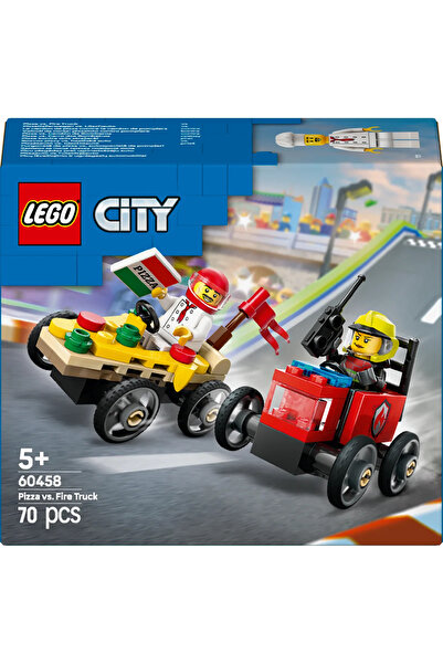 LEGO ® City Pizza Arabası İtfaiye Kamyonuna Karşı Yarış ArabasıPaketi 60458- 5+ Oyuncak Yapım Seti (70P)