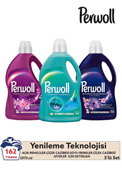 Perwoll Çamaşır Deterjanı 3'lü set x1 Çiçek Cazibesi & x1 Koyu 2,75L , x1 Sport 2,97L  (108 Yıkama )