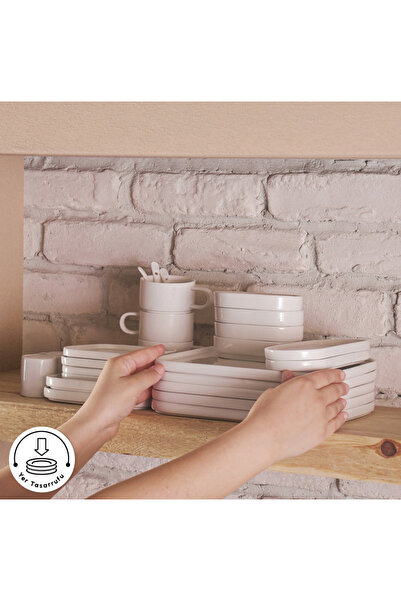 Karaca Set de veselă Stream Pure Stream Bone China Cubique, 35 de piese, pentru 6 persoane, alb