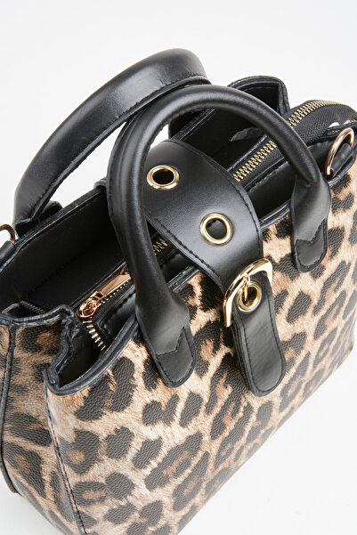 Vivaq Cutie de damă din piele artificială cu model leopard, curea detașabilă, închidere cu fermoar, geantă de mână și de umăr